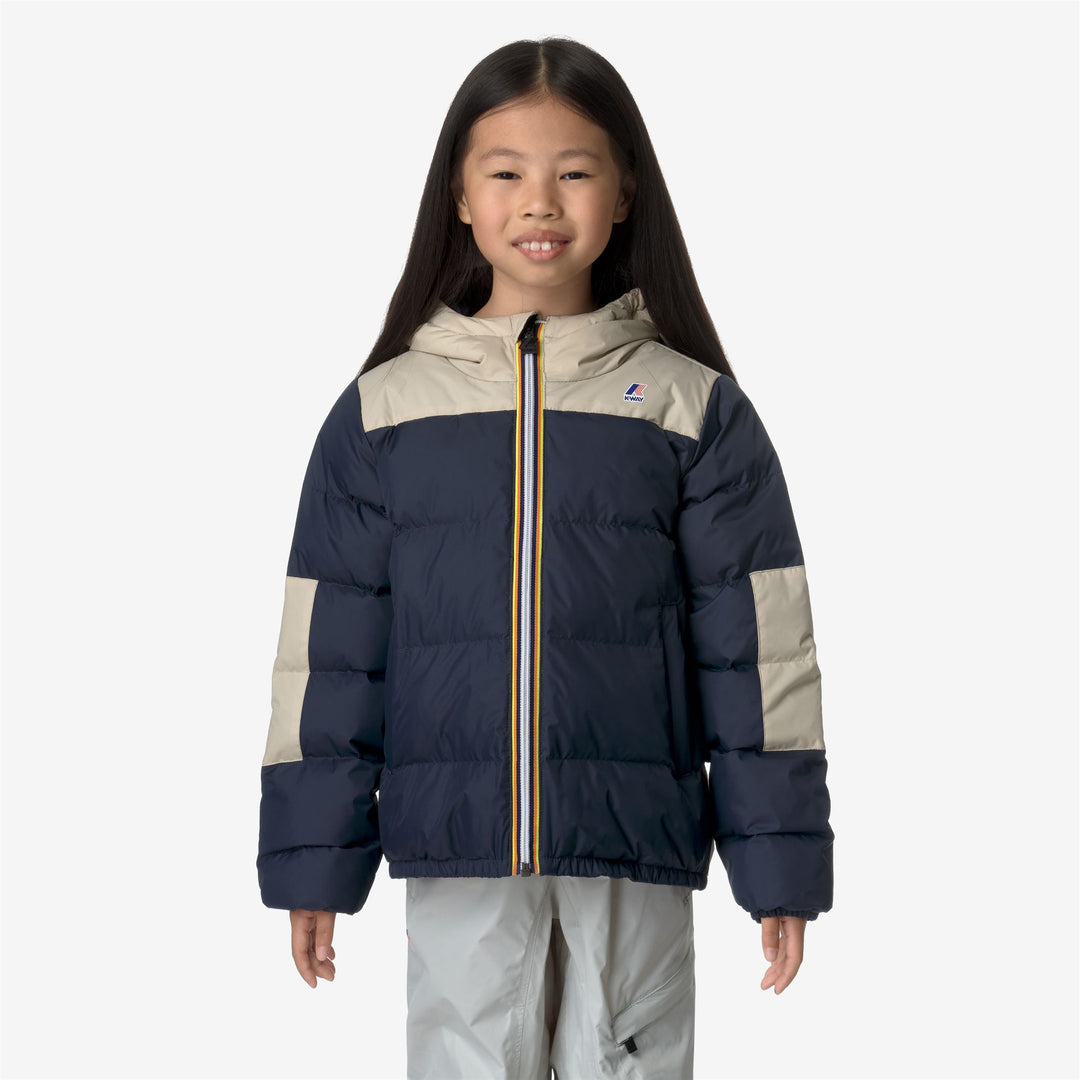 Jackets Kid unisex P. LE VRAI 3.0 CLAUDE HEAVY WARM Mid BLUE DEPTH - BEIGE GREY Dressed Back (jpg Rgb)		