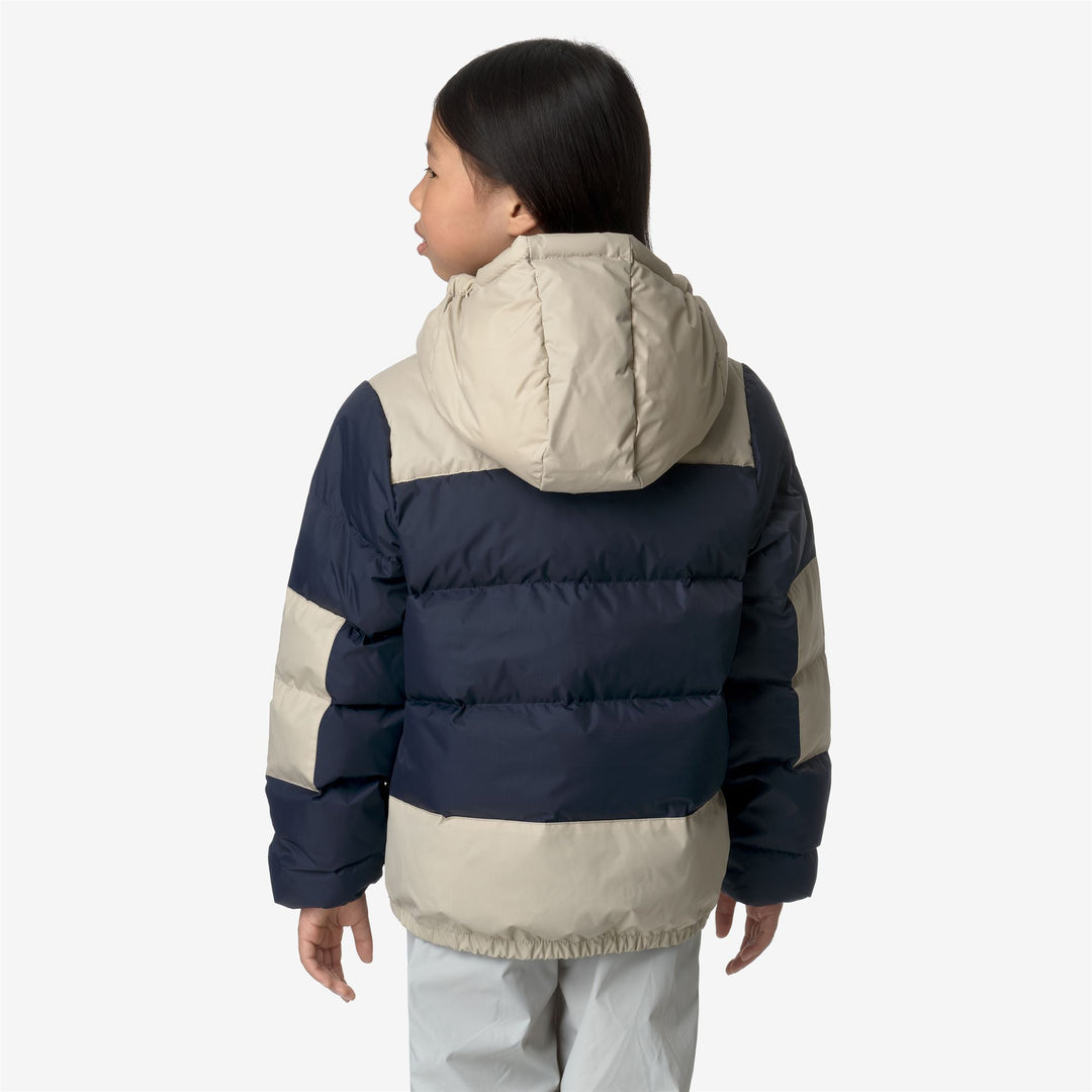 Jackets Kid unisex P. LE VRAI 3.0 CLAUDE HEAVY WARM Mid BLUE DEPTH - BEIGE GREY Dressed Front Double		