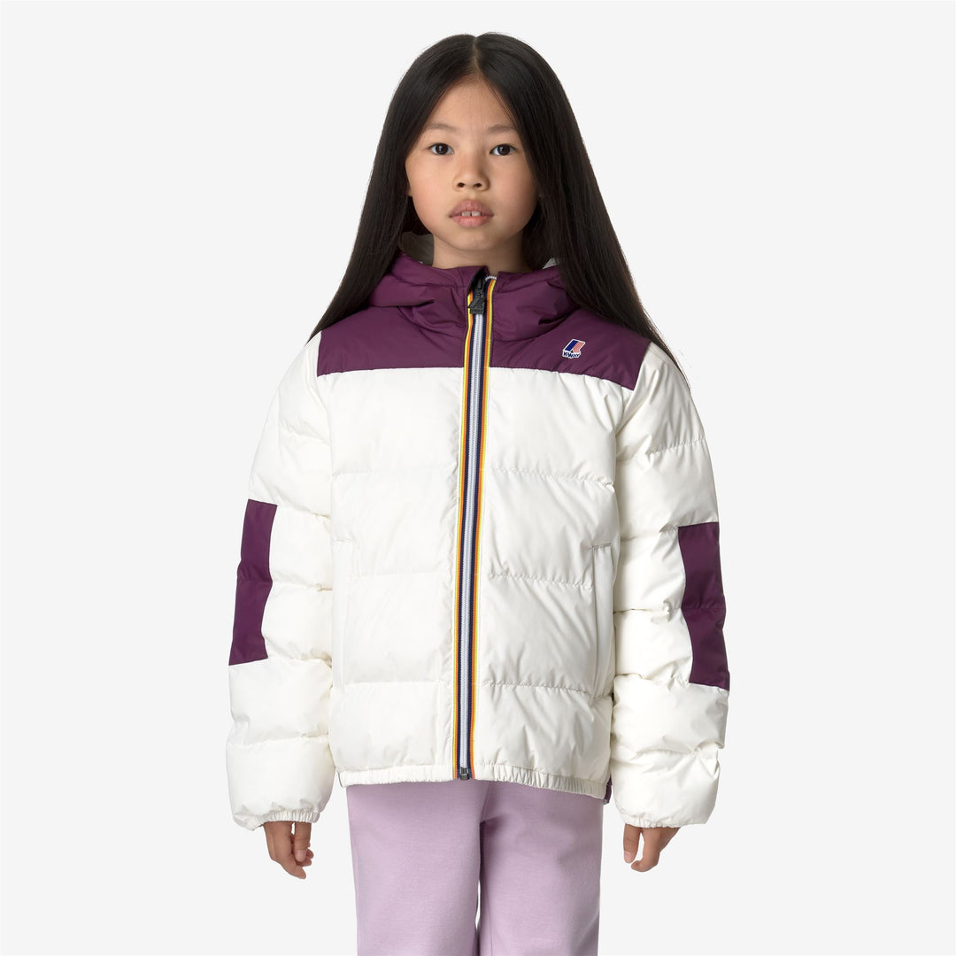 Jackets Kid unisex P. LE VRAI 3.0 CLAUDE HEAVY WARM Mid WHITE GARDENIA - VIOLET DK PURPLE Dressed Back (jpg Rgb)		