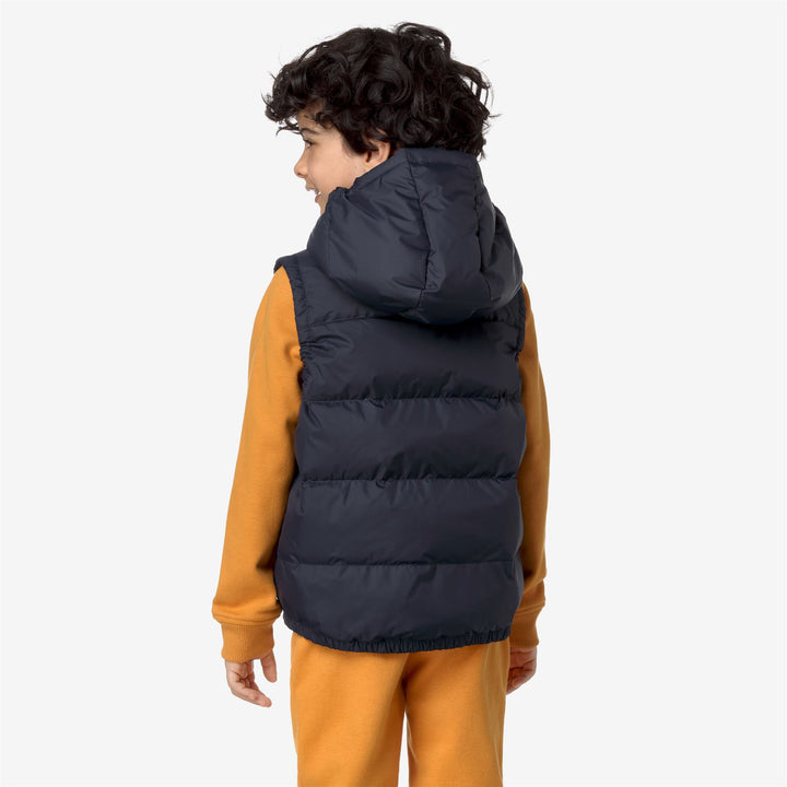 Jackets Kid unisex P. LE VRAI 3.0 ORLAN HEAVY WARM Vest BLUE DEPTH Dressed Front Double		