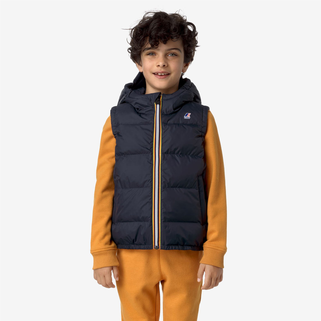 Jackets Kid unisex P. LE VRAI 3.0 ORLAN HEAVY WARM Vest BLUE DEPTH Dressed Back (jpg Rgb)		