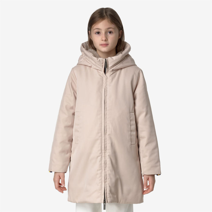 Jackets Girl P. OLLY TWILL FUR 3/4 LENGTH PINK TINT - NATURAL Dressed Back (jpg Rgb)		