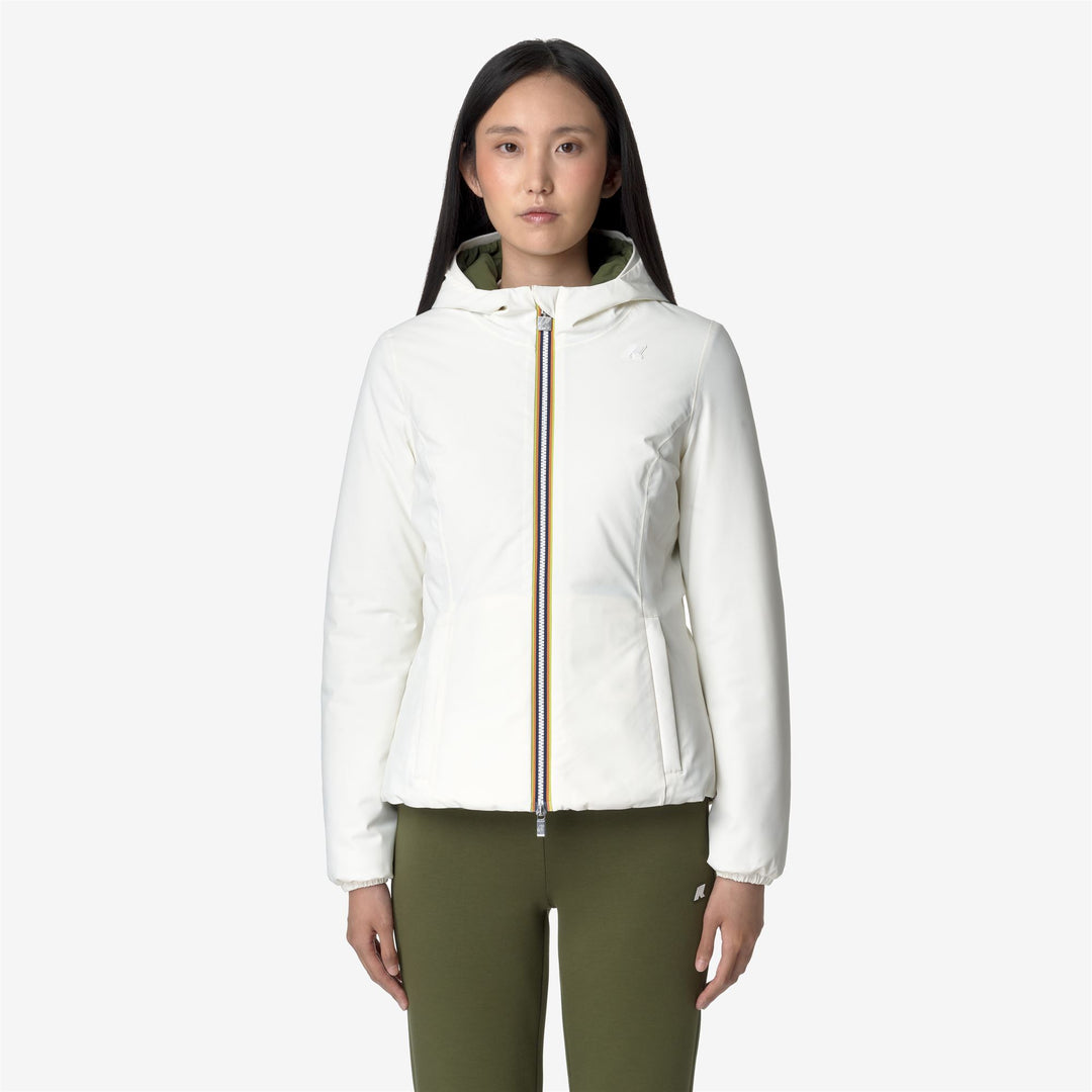 Jackets Woman LILY ST WARM REVERSIBLE Short WHITE GARDENIA - GREEN CYPRESS Dressed Back (jpg Rgb)		