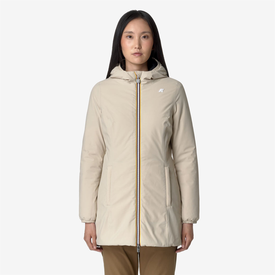 Jackets Woman DENISE ST WARM DOUBLE Mid BEIGE G-BLACK P Dressed Back (jpg Rgb)		