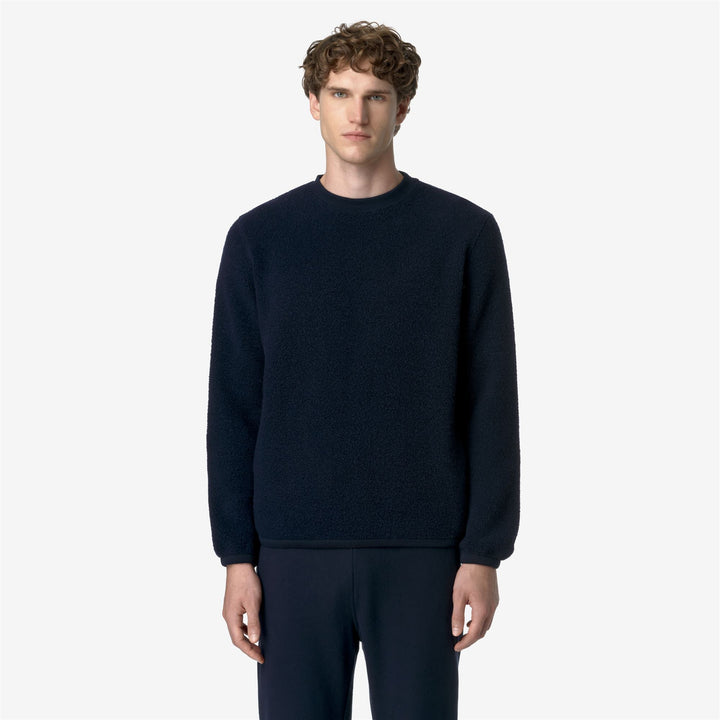 Fleece Man EROUND WOOL FLEECE Pull Over BLUE DEPTH Dressed Back (jpg Rgb)		