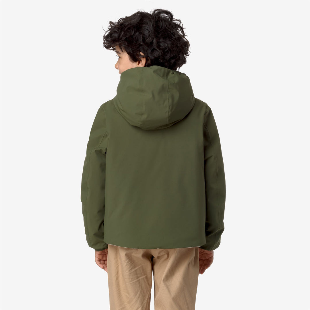 Jackets Boy P. JACK ST WARM REVERSIBLE Short GREEN CYPRESS - BEIGE GREY Dressed Front Double		