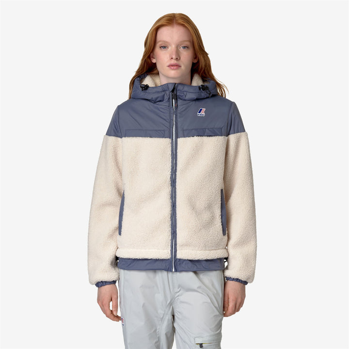 Fleece Unisex LE VRAI 3.0 JILDAZ ORSETTO Jacket ECRU - GREY BLUE AVIO Dressed Back (jpg Rgb)		