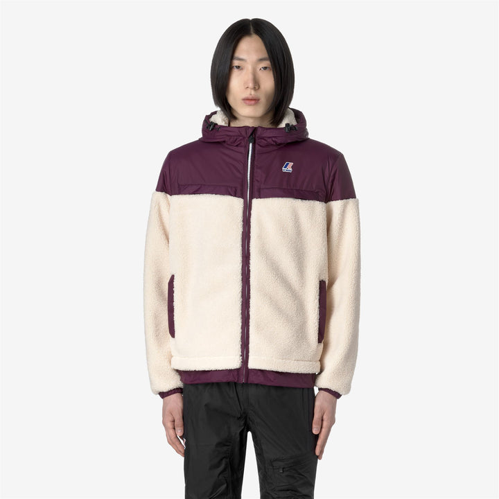 Fleece Unisex LE VRAI 3.0 JILDAZ ORSETTO Jacket ECRU-VIOLET DK PURPLE Dressed Back (jpg Rgb)		