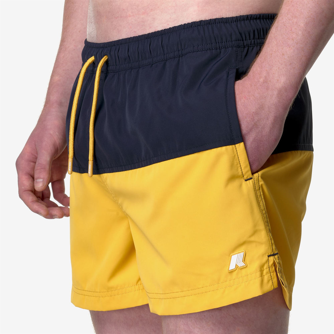 Bathing Suits Man LESLIE Swimming Trunk BLUE D-YELLOW M Detail Double				