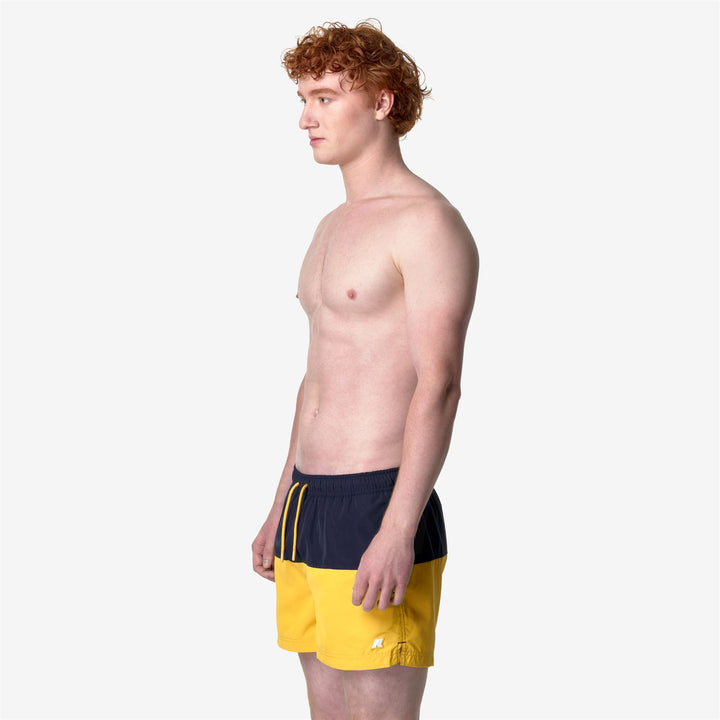 Bathing Suits Man LESLIE Swimming Trunk BLUE D-YELLOW M Detail (jpg Rgb)			