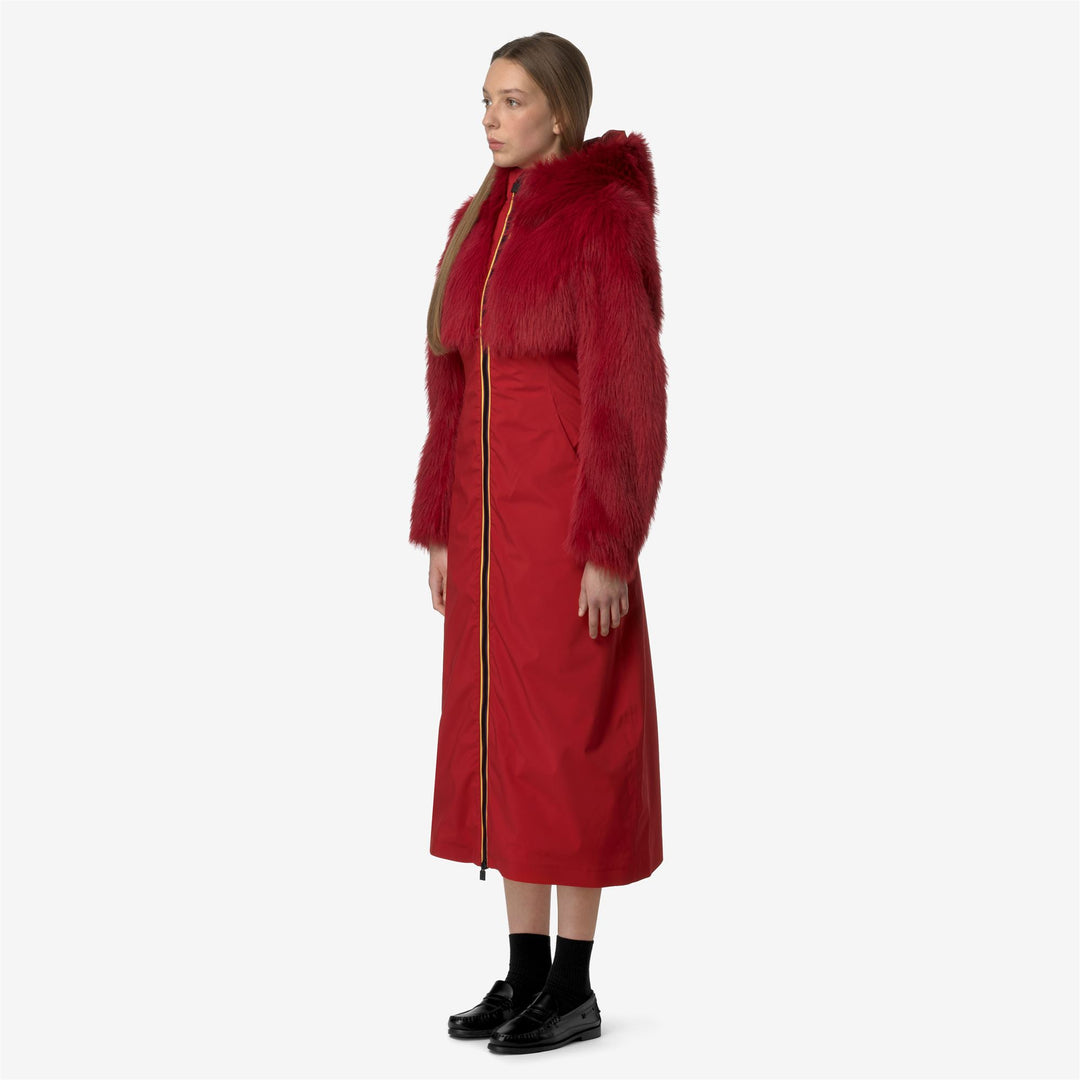 Jackets Woman MENIL ECO FUR BONDED Long RED - BLACK ASH Detail (jpg Rgb)			