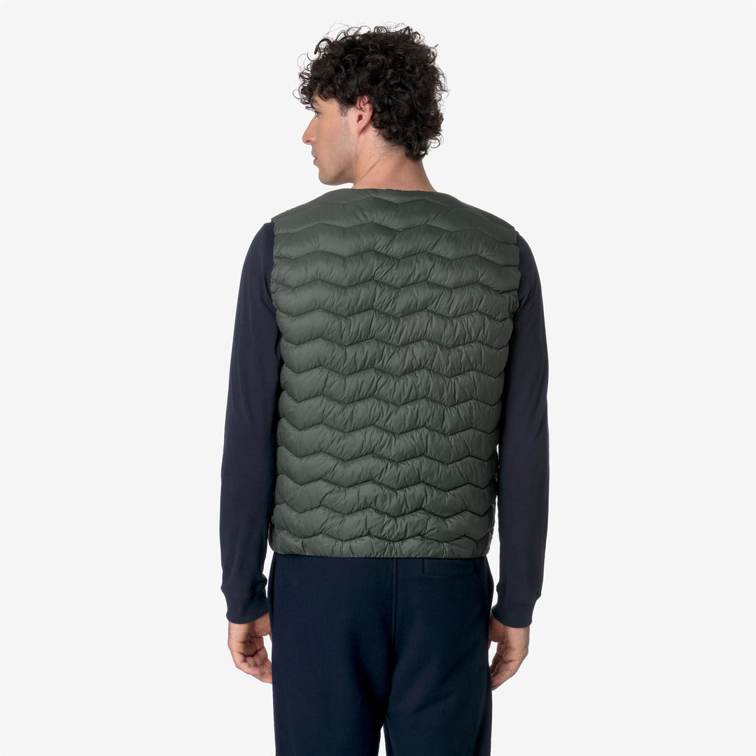 Jackets Man VALTY QUILTED WARM Vest GREEN BLACKISH Dressed Front Double		