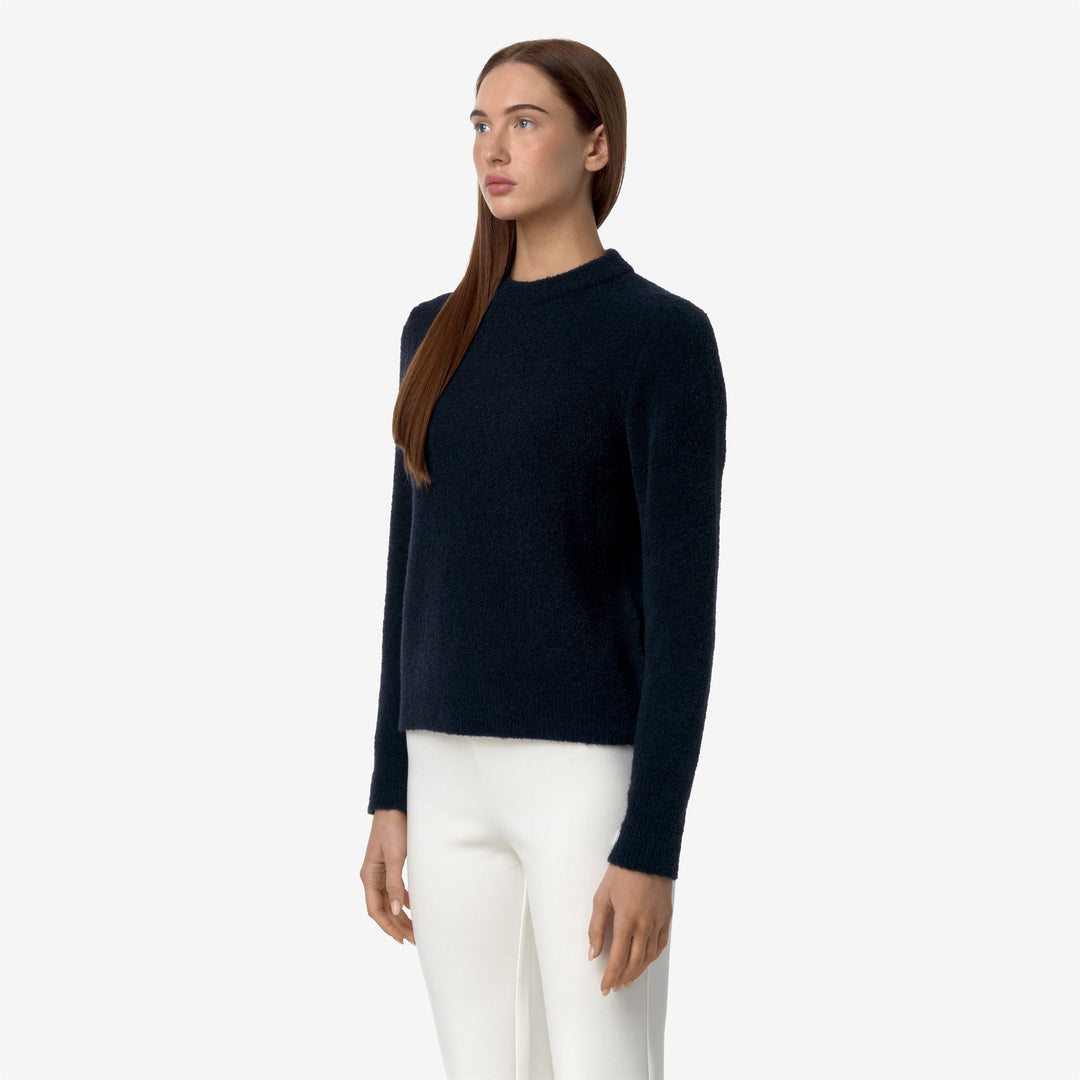 KNITWEAR Woman CLARISSE WOOL MERINO BOUCLE Pull Over BLUE DEPTH Detail (jpg Rgb)			