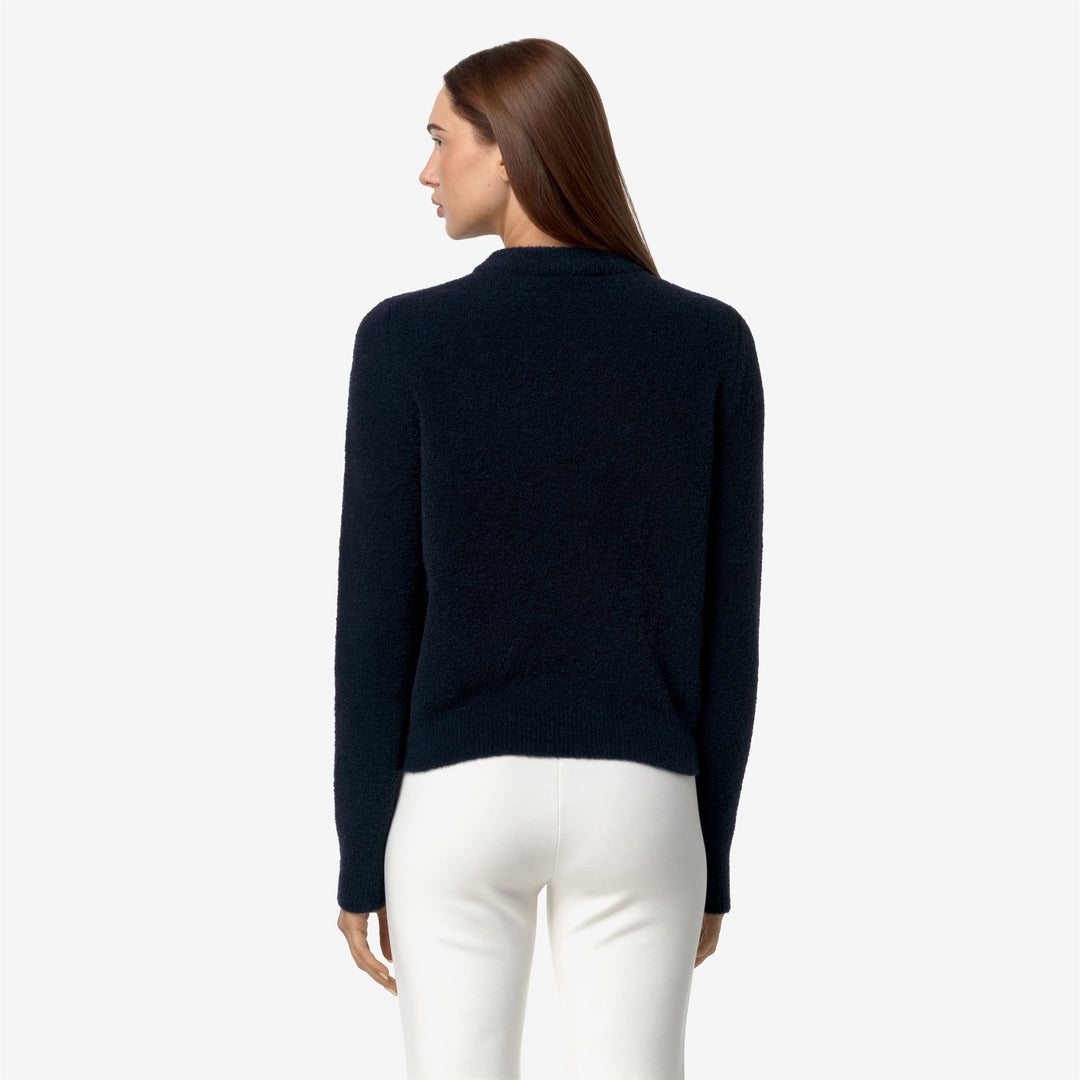 KNITWEAR Woman CLARISSE WOOL MERINO BOUCLE Pull Over BLUE DEPTH Dressed Front Double		