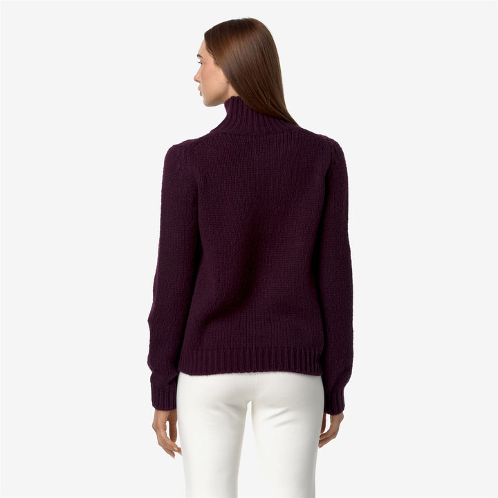 KNITWEAR Woman FUZZY WOOL MERINO BLEND Pull Over VIOLET DK PLUM Dressed Front Double		