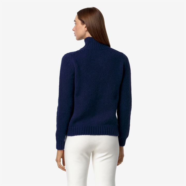 KNITWEAR Woman FUZZY WOOL MERINO BLEND Pull Over BLUE TWILIGHT Dressed Front Double		