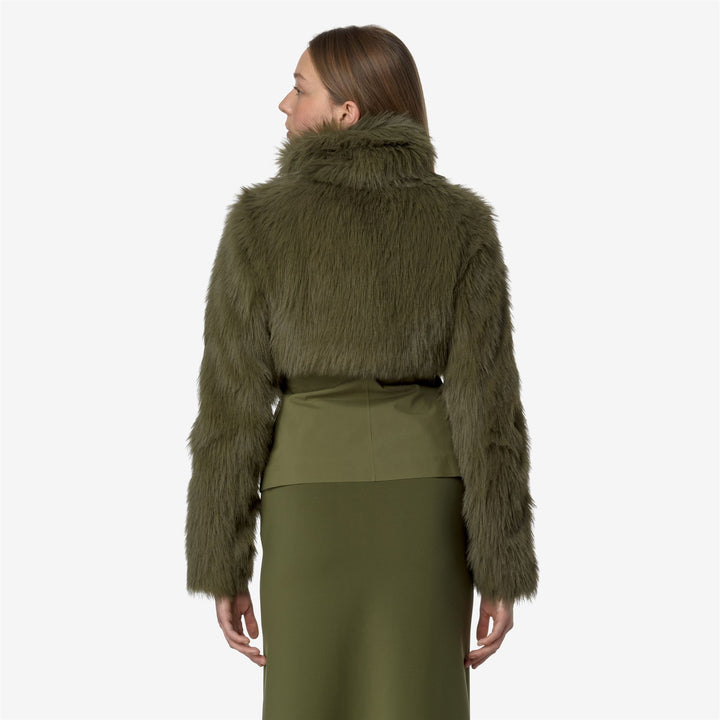 Jackets Woman MEL ECO FUR BONDED Short GREEN WINTER - BLACK ASH Dressed Front Double		