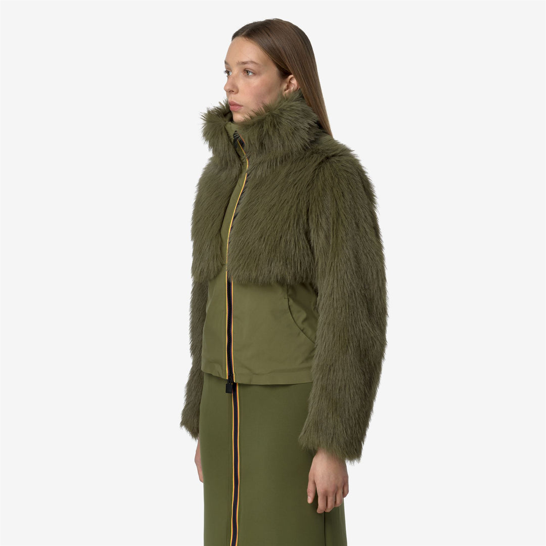 Jackets Woman MEL ECO FUR BONDED Short GREEN WINTER - BLACK ASH Detail (jpg Rgb)			