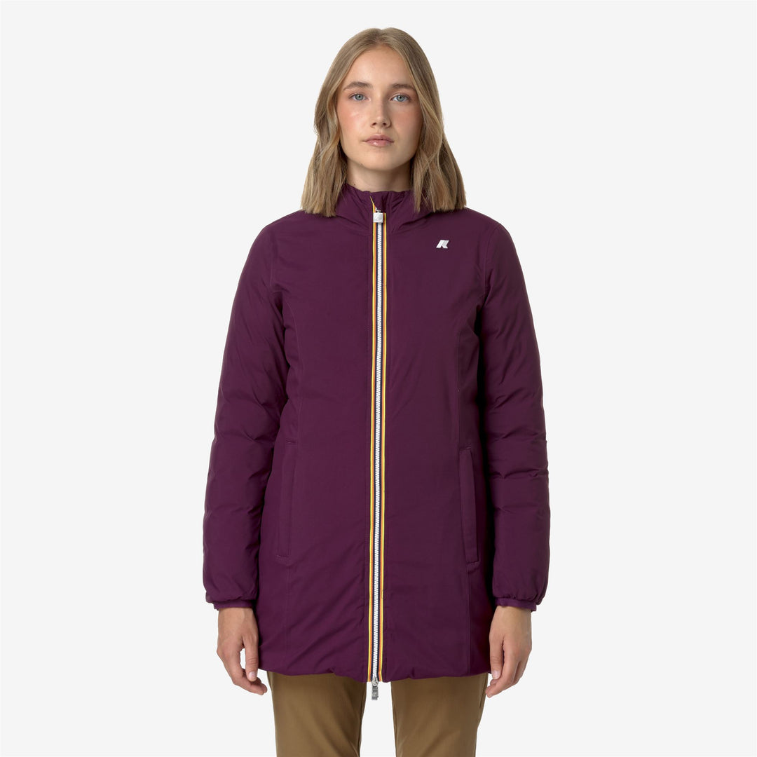 Jackets Woman DENISE ST THERMO REVERSIBLE 3/4 LENGTH VIOLET DK P-BROWN G Dressed Back (jpg Rgb)		