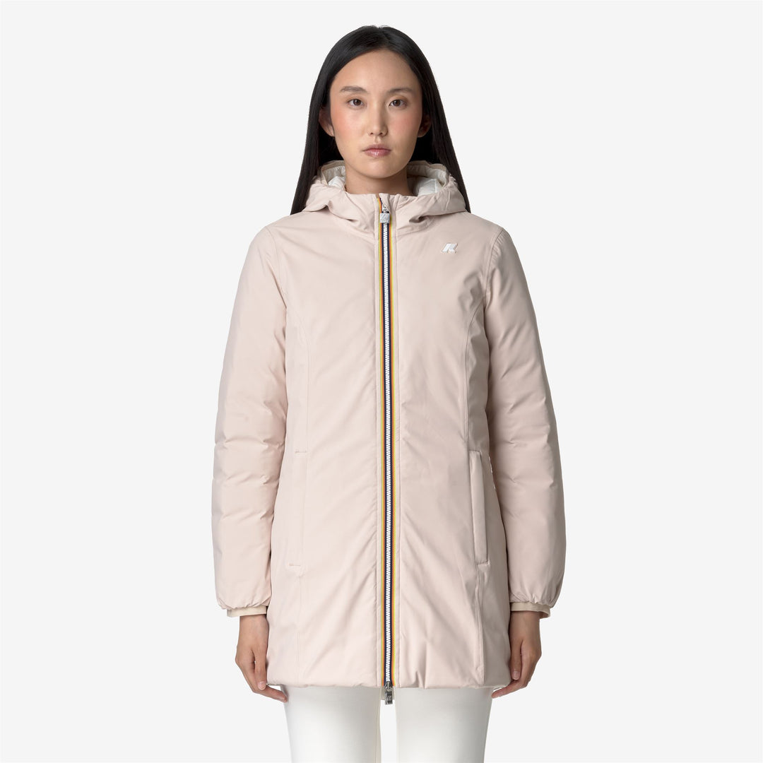 Jackets Woman DENISE ST THERMO DOUBLE 3/4 LENGTH PINK T-WHITE G Dressed Back (jpg Rgb)		