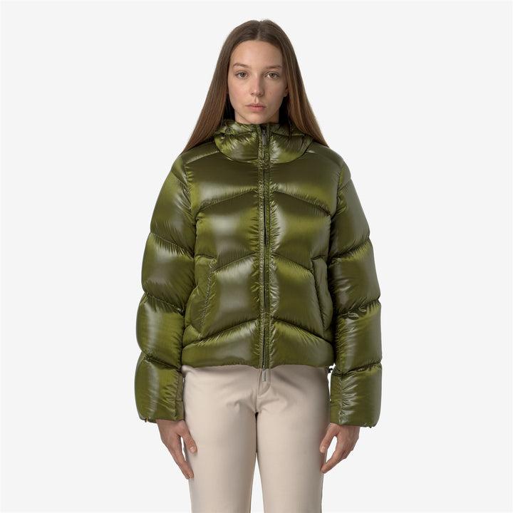 Jackets Woman NINEV CRYSTAL CHINTZ THERMO HEAVY Short GREEN MOSS CHINTZ Dressed Back (jpg Rgb)		