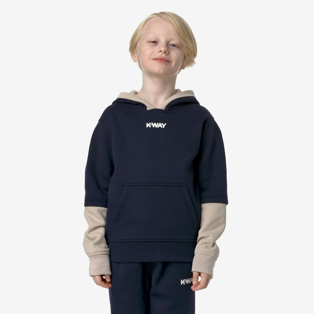 Fleece Boy P. BERNIEL PC LETTERING Jumper BLUE DEPTH - BEIGE GREY Dressed Back (jpg Rgb)		