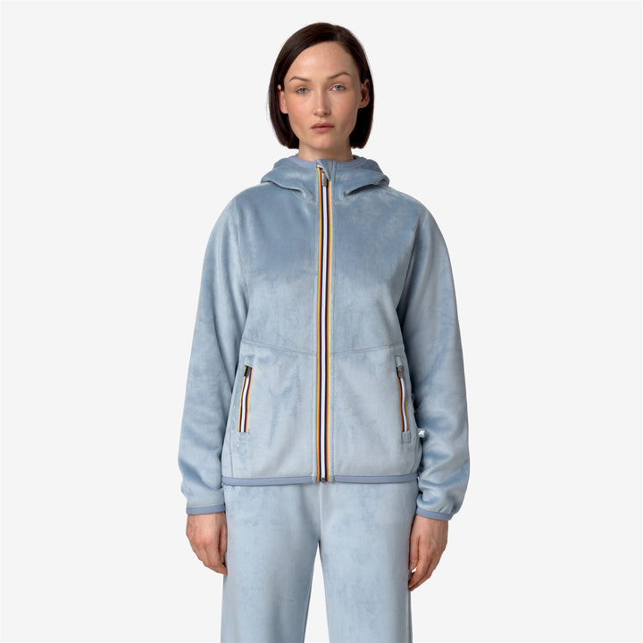 Fleece Woman LILY VELOUR POLAR DOUBLE Jacket BLUE A-BLUE A Dressed Back (jpg Rgb)		