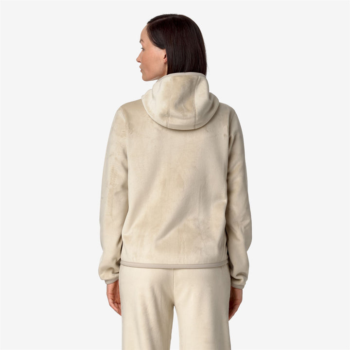 Fleece Woman LILY VELOUR POLAR DOUBLE Jacket BEIGE GREY-BEIGE GREY Dressed Front Double		