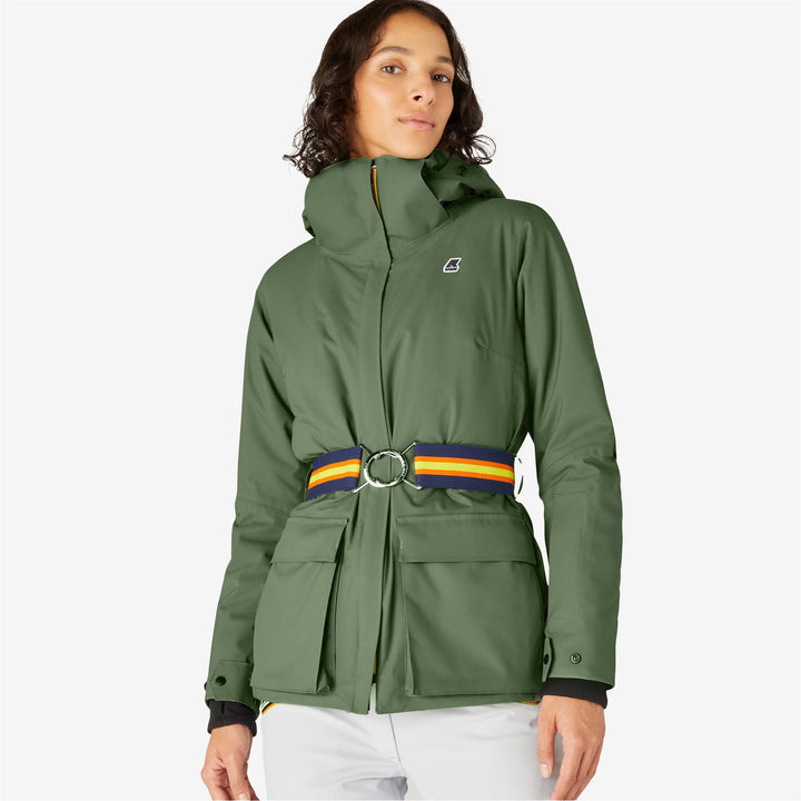 Jackets Woman Giselle Micro Twill Mid GREEN LAUREL - BLACK PURE Detail Double				