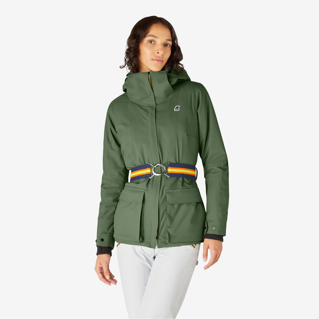 Jackets Woman Giselle Micro Twill Mid GREEN LAUREL - BLACK PURE Dressed Back (jpg Rgb)		