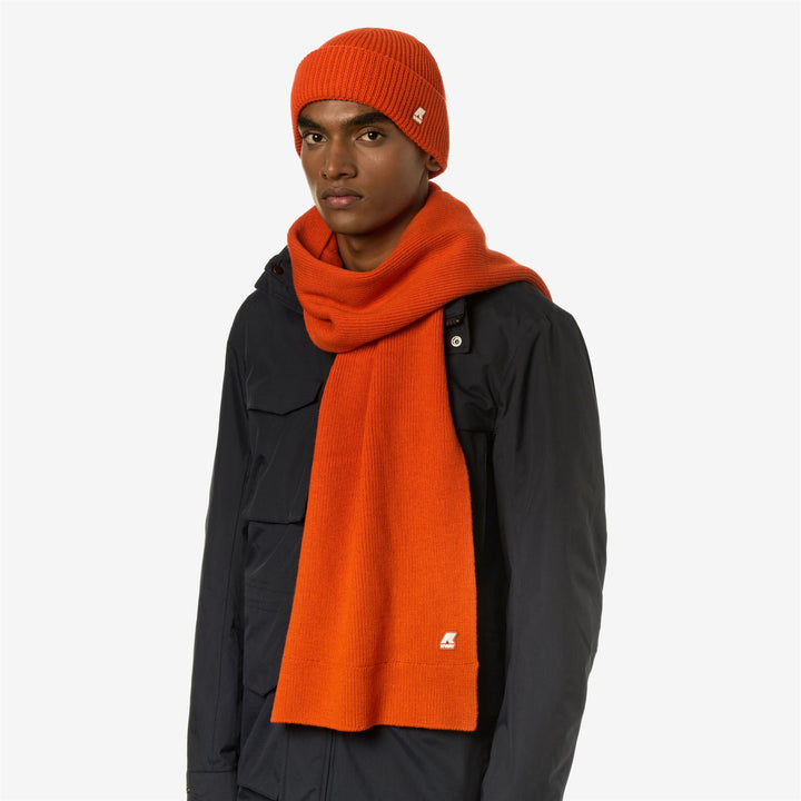 Scarves Unisex ETIENNE CARDIGAN STITCH WOOL SCARF ORANGE PUMPKIN Detail (jpg Rgb)			