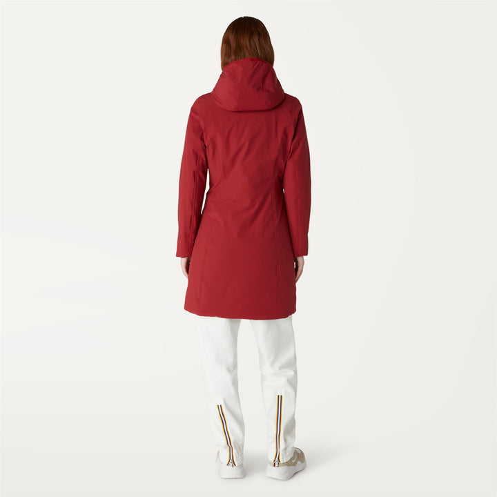 Jackets Woman CHARLENE WARM REVERSIBLE 3/4 Length RED DK - BEIGE GREY Dressed Front Double		