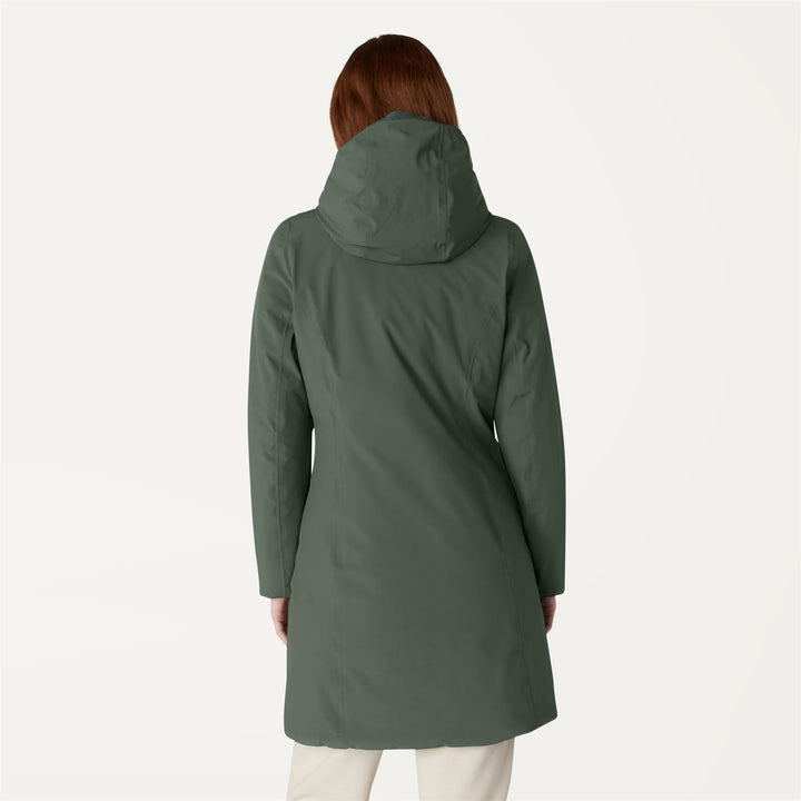 Jackets Woman CHARLENE WARM REVERSIBLE 3/4 Length GREEN LAUREL - BLACK PURE Dressed Front Double		