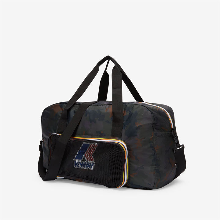 Bags Unisex LE VRAI 3.0 EMILIEN GRAPHIC Duffle CAMO GREEN BLK Dressed Front (jpg Rgb)	