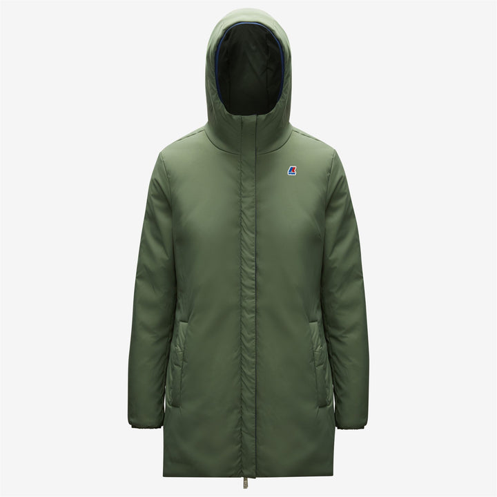 Jackets Woman SOPHIE WARM REVERSIBLE Mid BLUE MEDIEVAL - GREEN LAUREL Dressed Front (jpg Rgb)	