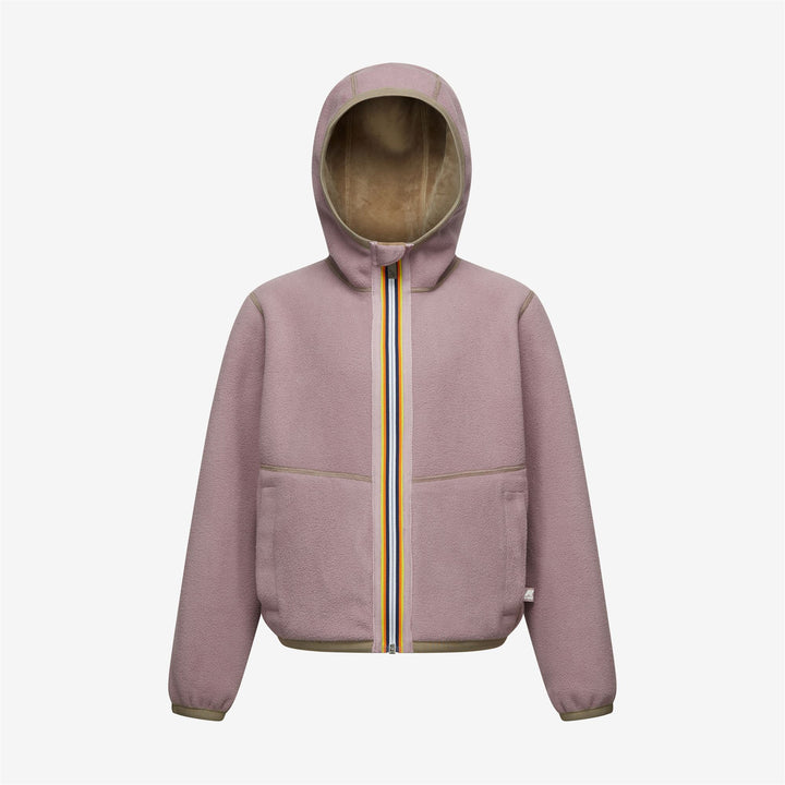 Fleece Girl P. LILY VELOUR POLAR REVERSIBLE Jacket BEIGE TAUPE - VIOLET DUSTY Dressed Front (jpg Rgb)	