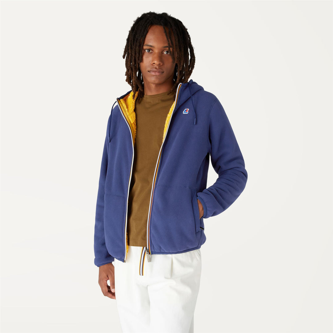 Fleece Man JACQUES POLAR REVERSIBLE Jacket BLUE MEDIEVAL - YELLOW RASPBERRY Dressed Back (jpg Rgb)		