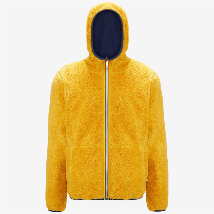 Fleece Man JACQUES POLAR REVERSIBLE Jacket BLUE MEDIEVAL - YELLOW RASPBERRY Dressed Front (jpg Rgb)	