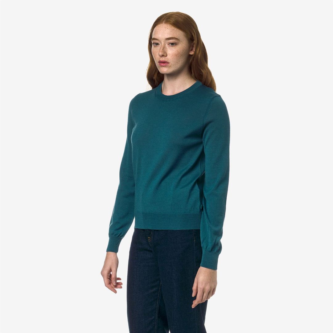 Knitwear Woman ABBI MERINO Pull  Over GREEN TEAL Detail (jpg Rgb)			