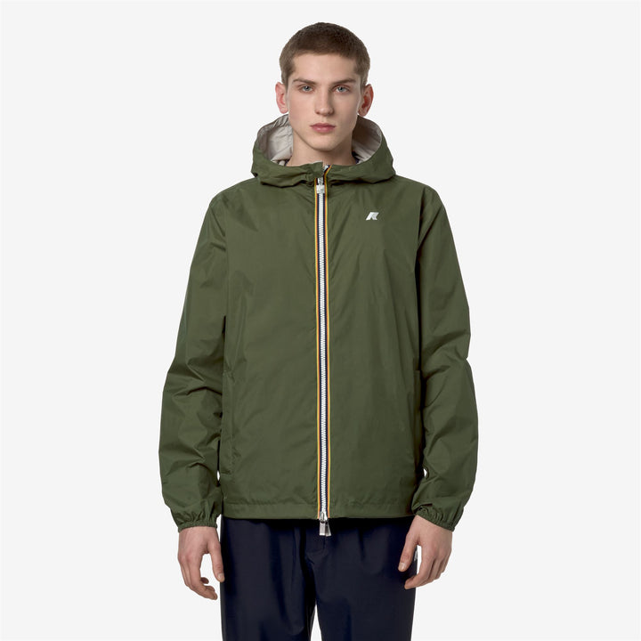 Jackets Man JAKE PLUS.2 DOUBLE Short GREEN C-BEIGE L Dressed Back (jpg Rgb)		