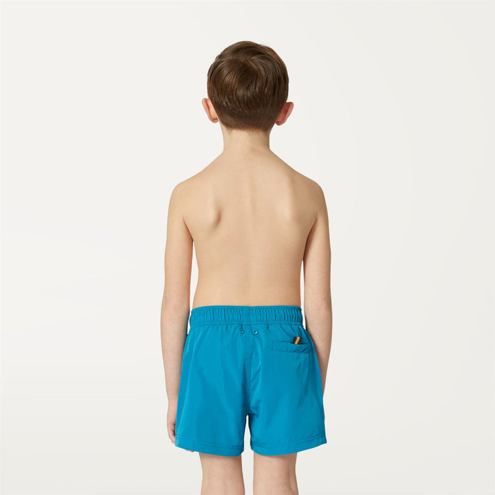 Bathing Suits Boy P. HAZEL Swimming Trunk TURQUOISE DK Dressed Front Double		