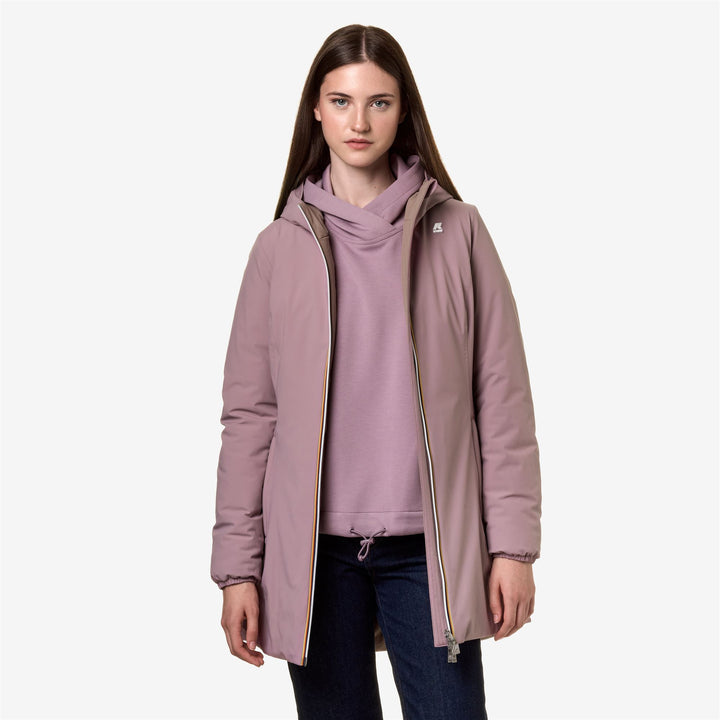 Jackets Woman DENISE WARM DOUBLE Mid VIOLET D-BEIGE T Dressed Back (jpg Rgb)		