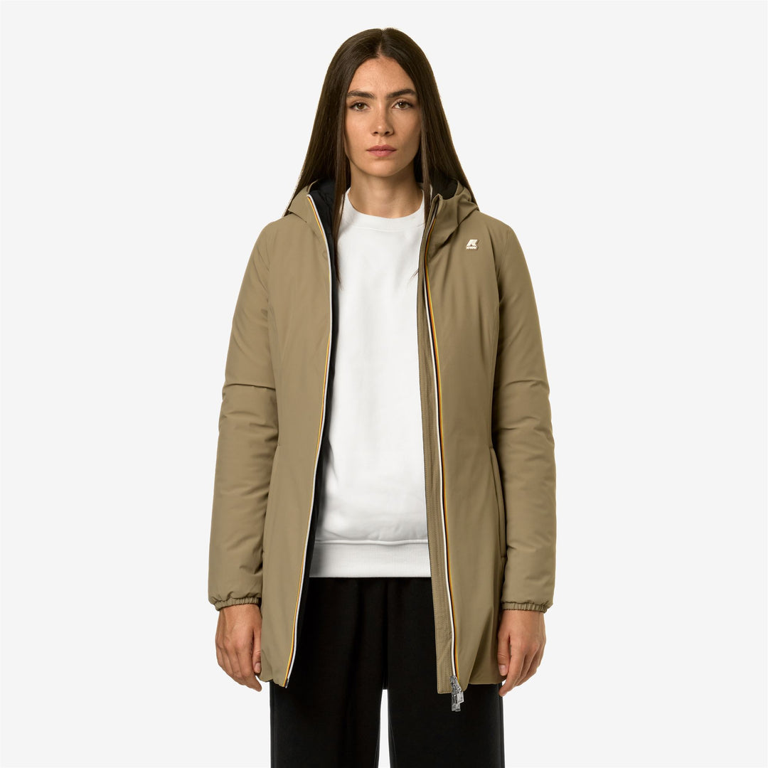 Jackets Woman DENISE WARM DOUBLE Mid BEIGE T-BLACK P Dressed Back (jpg Rgb)		