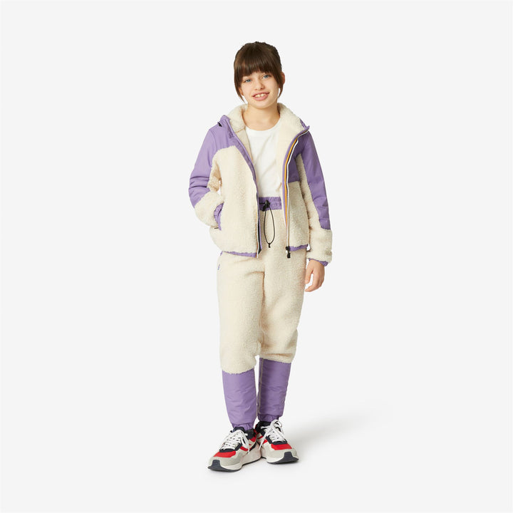 Pants Kid unisex P. LE VRAI 3.0 KAEL ORSETTO Sport Trousers ECRU-VIOLET LAVENDER Detail Double				