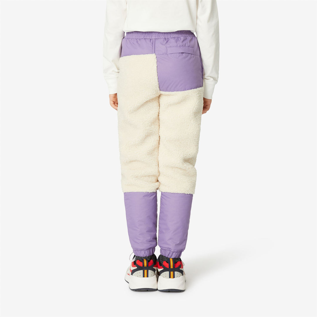 Pants Kid unisex P. LE VRAI 3.0 KAEL ORSETTO Sport Trousers ECRU-VIOLET LAVENDER Dressed Front Double		