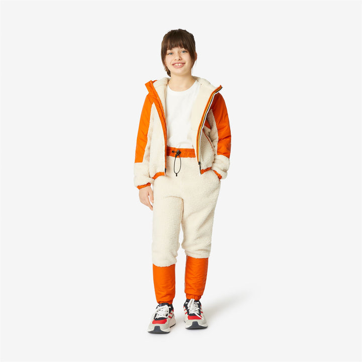 Pants Kid unisex P. LE VRAI 3.0 KAEL ORSETTO Sport Trousers ECRU-ORANGE RUST Detail Double				