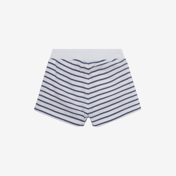 Shorts Kid unisex E. NOISETTE STRIPES Sport  Shorts WHITE - BLUE INDIGO Dressed Back (jpg Rgb)		