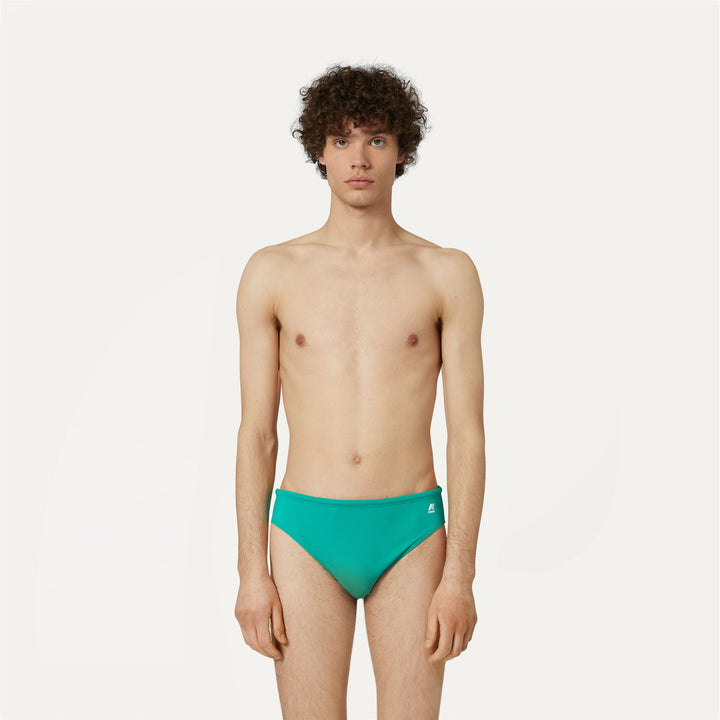 Bathing Suits Man Omer Olympic Brief GREEN Dressed Back (jpg Rgb)		