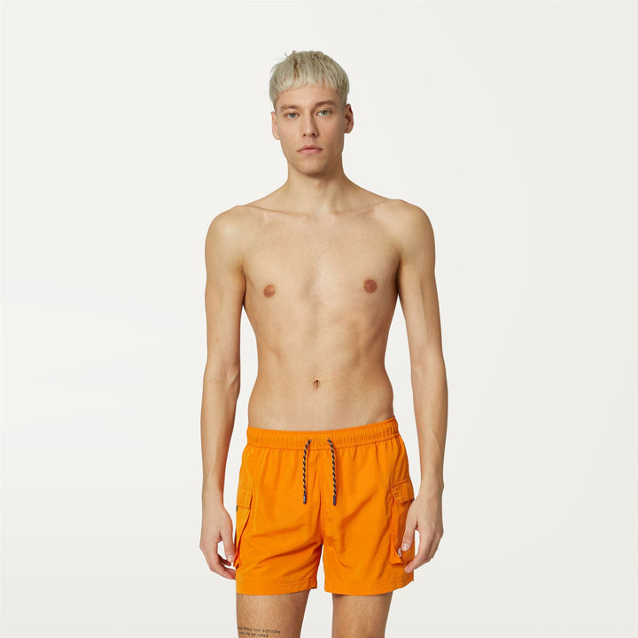 Bathing Suits Man MELLOW Swimming Trunk ORANGE RUST Dressed Back (jpg Rgb)		