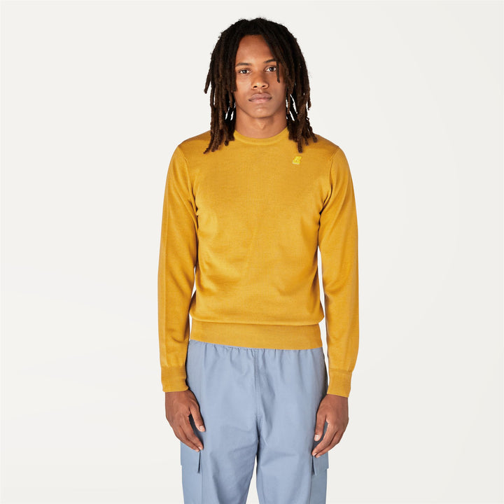 Knitwear Man SEBASTIEN MERINO Pull  Over YELLOW RASPBERRY Dressed Back (jpg Rgb)		